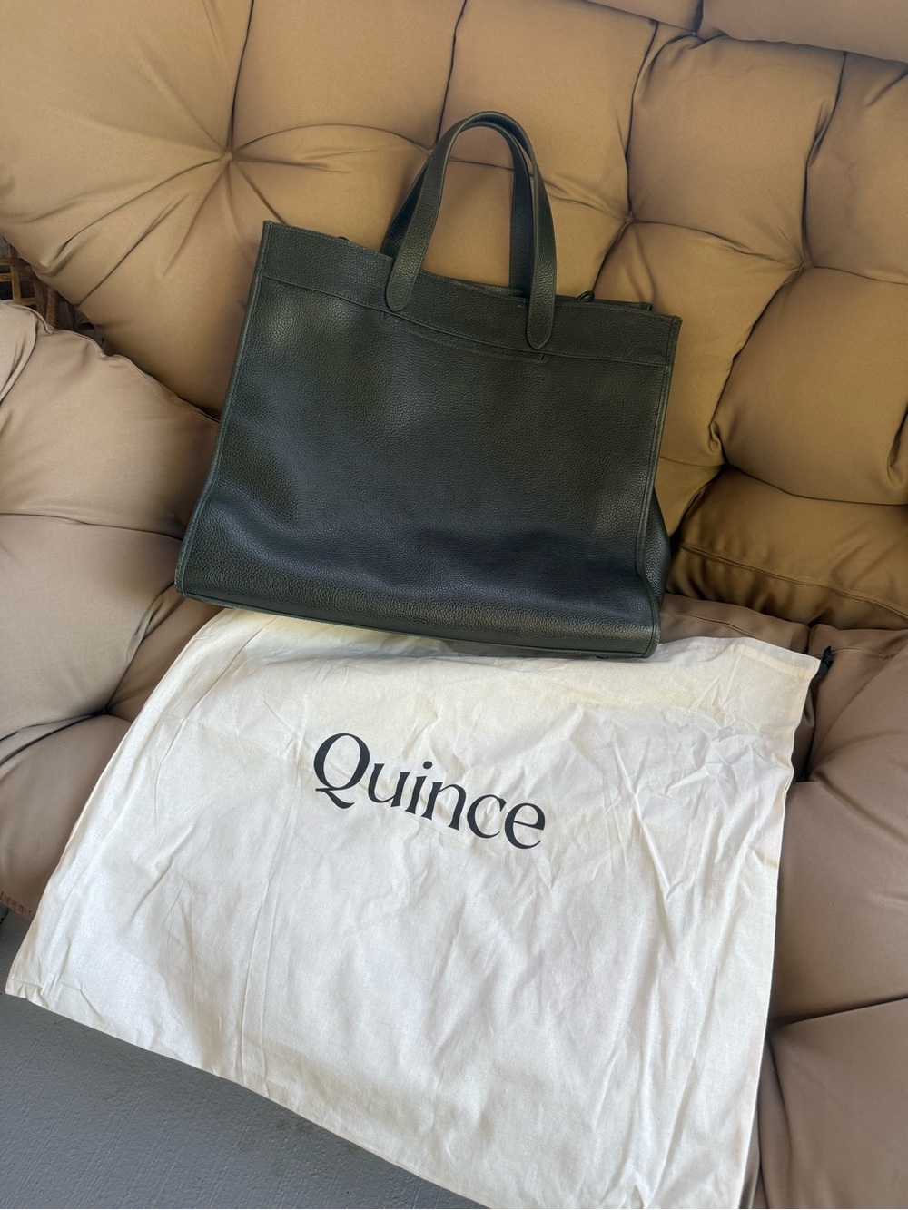 Quince Leather Tote Bag - Forest/olive Green